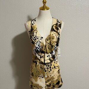 Bumble B Womens Sleeveless V-Neck Top Size L Tan Brown Cozy Casual NWT